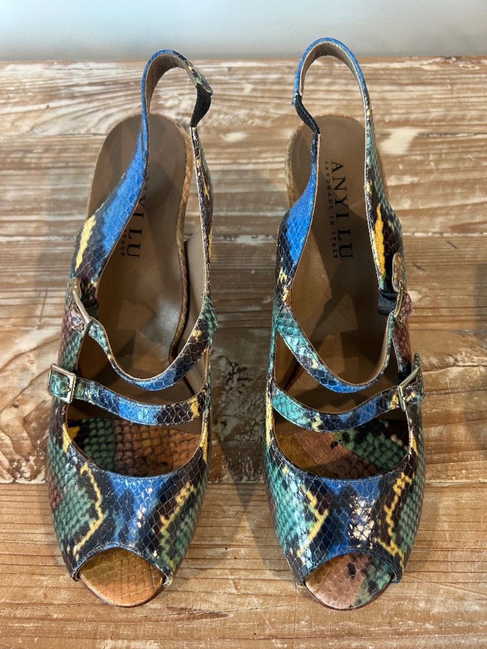 Anyi Lu Italian Python Print Embossed Kitten Heel Sandals - EUC Sz 40 - 9.5